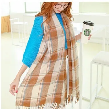 Sellworld женский зимний шарф для девочек длинный размер сетка лоскутный узор шарфы и палантины модные аксессуары - Цвет: Camel plaid