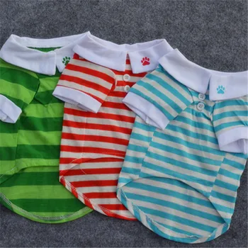 

Pet Clothing Striped Clothes for Dog Small Costume Sweatshirt Paw Print Shirt Dogs Summer Green Fashion T-shirt Collar Perro