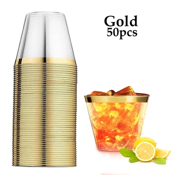 

9OZ/250ml Disposable Plastic Cup Rose Gold Gold Clear Cocktail Cup Teacup for Wedding Party Fancy Drinking Utensils