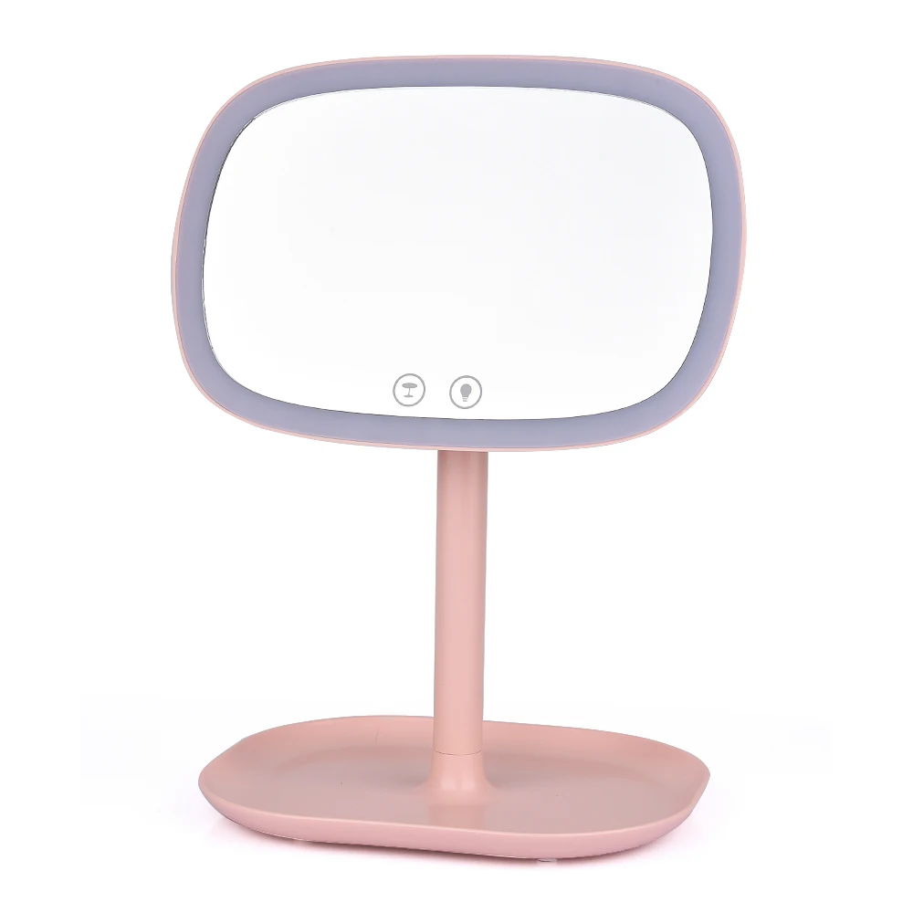 10X 1X увеличительное зеркало для макияжа, светодиодный светильник, настольная лампа, многофункциональная, вращение на 360 °, для хранения, с подсветкой, для женщин - Цвет: Розовый