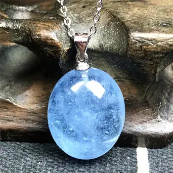 

100% Natural Ocean Aquamarine Pendant Necklace Jewelry For Woman Man Blue Crystal 17x15x9mm Beads Stone 925 Silver Chains AAAAA