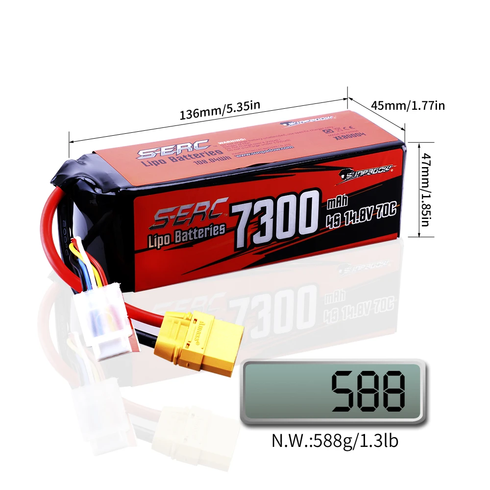 Sunpadow 7.4V 2S CN 4500mAh 120C/60C Shorty LiPo Battery