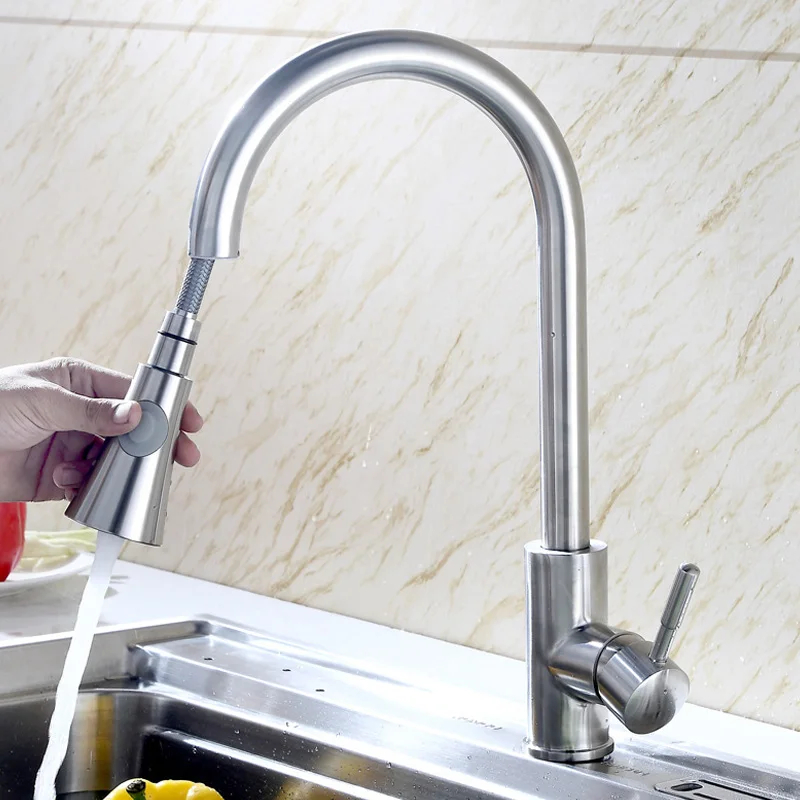  New Kitchen Faucet Pull-Down Sprayer Head Noise Reduction 2 Modes Single Hole Mixer Tap XOA - 4000541860460