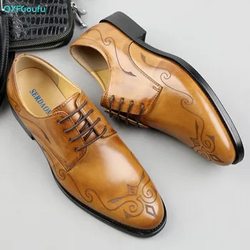 

QYFCIOUFU 2020 Newest Men Dress Shoes Genuine Leather Office Lace-Up Loafers Casual Driving Shoes Men's Flat Party Leather Shoes