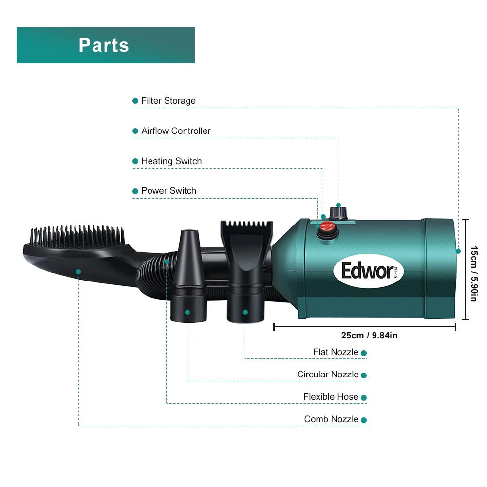 3 IN 1 Mini Dog Hair Dryer For Small Medium Dogs Cat Grooming Brush High Velocity Pet Blower Adjustable Speed Blow Dryer Heater