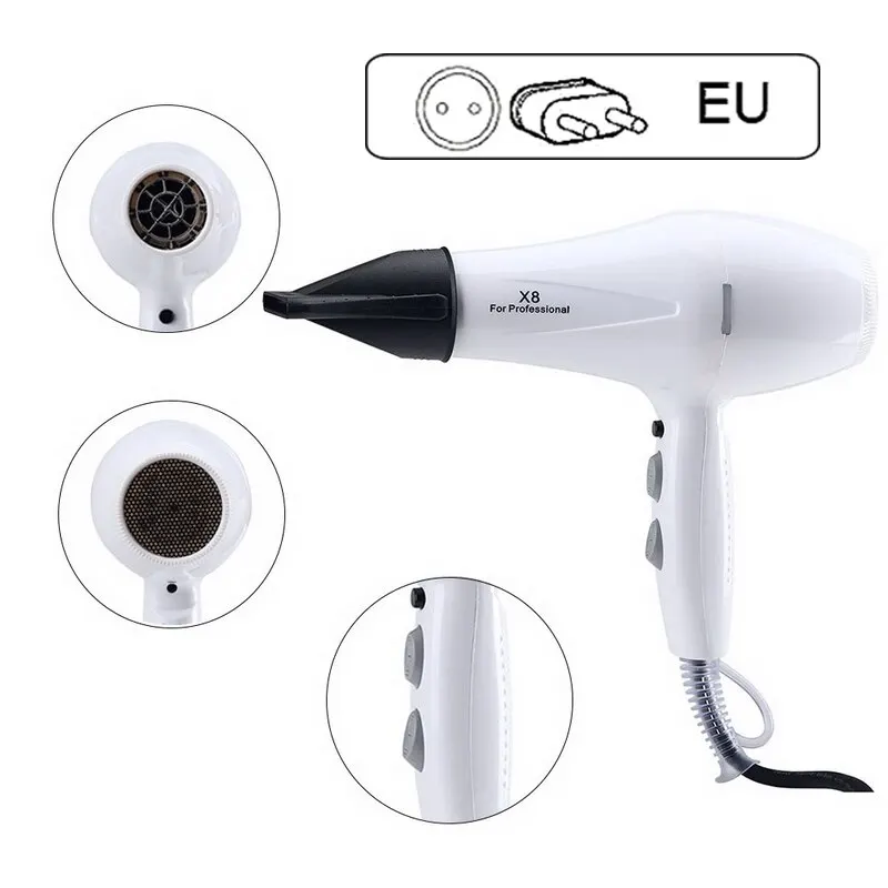 EU Plug 2000W Профессиональный 2000 Вт Мощный фен для волос для парикмахерских салонов инструменты фен низкий фен волос сушильное устройство с обдувом горячим воздухом Hotest - Цвет: EU Plug 2000W