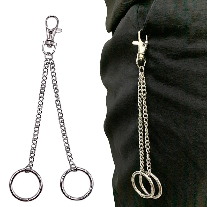 

Key Chains Silver Double Ring Short Alloy Chain Belt Unisex Simple And Practical Strong Personality Decorative Belt Chain
