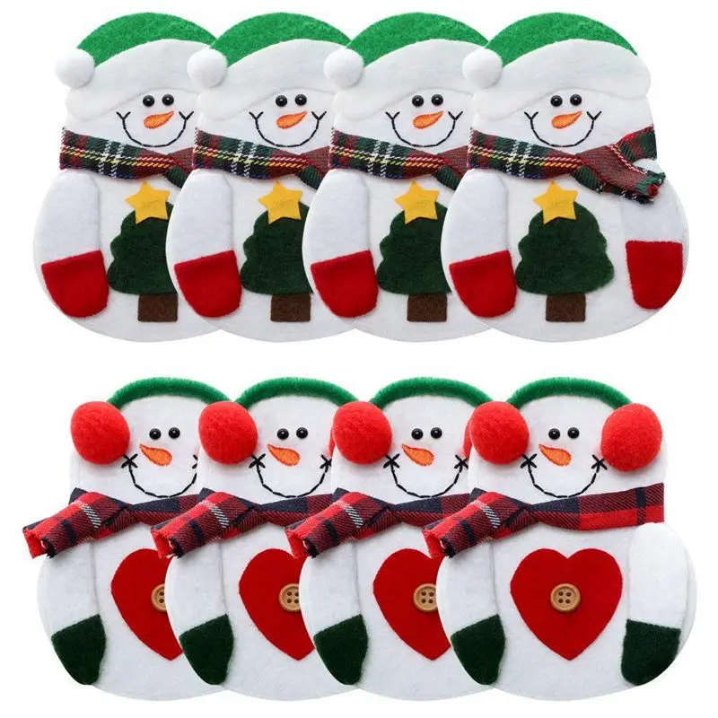 

8Pcs Christmas Decorations Snowman Silver Flatware Holder Pockets Table Dinner Home Decoration