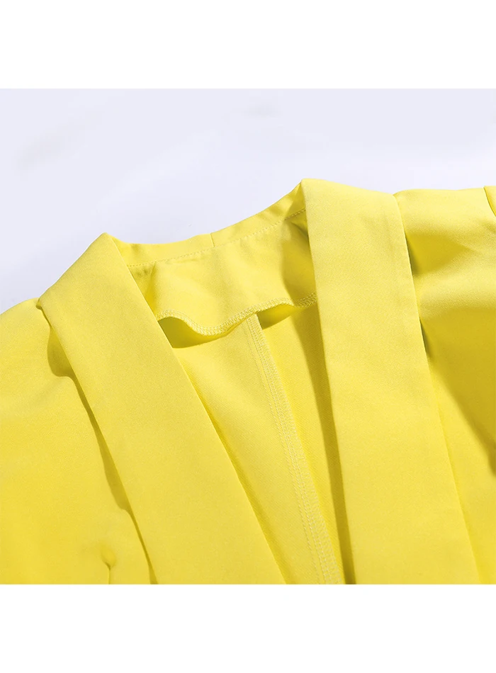 Liva girl желтый неоновый офисный костюм, набор для женщин, Блейзер, куртка, брюки-клеш, сексуальный Повседневный Женский комплект из 2 предметов, осень зима