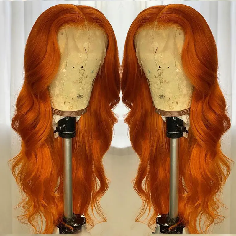 370 Lace Front Human Hair Wigs Glueless Orange Red Brazilian Body Wave Remy Hair Pre Plucked Natural Hairline With Baby Hair