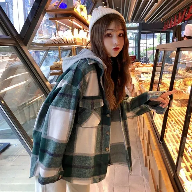 Finest Winter coats and jackets women red green plaid jacket ladies korean jackets ladies oversized jacket