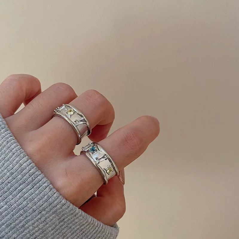 Simple Fashion Colorful Zircon Silver Color Opening Adjustable Ring for Women Metal Finger Jewelry Accessories | Украшения и
