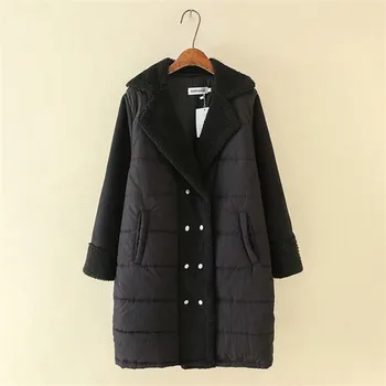 

Oversize Women Winter Parka Jacket New Lambs Wool Stitching Warm Down Cotton Jacket Mid Long Overcoat Plus Size 5XL Winter Coats