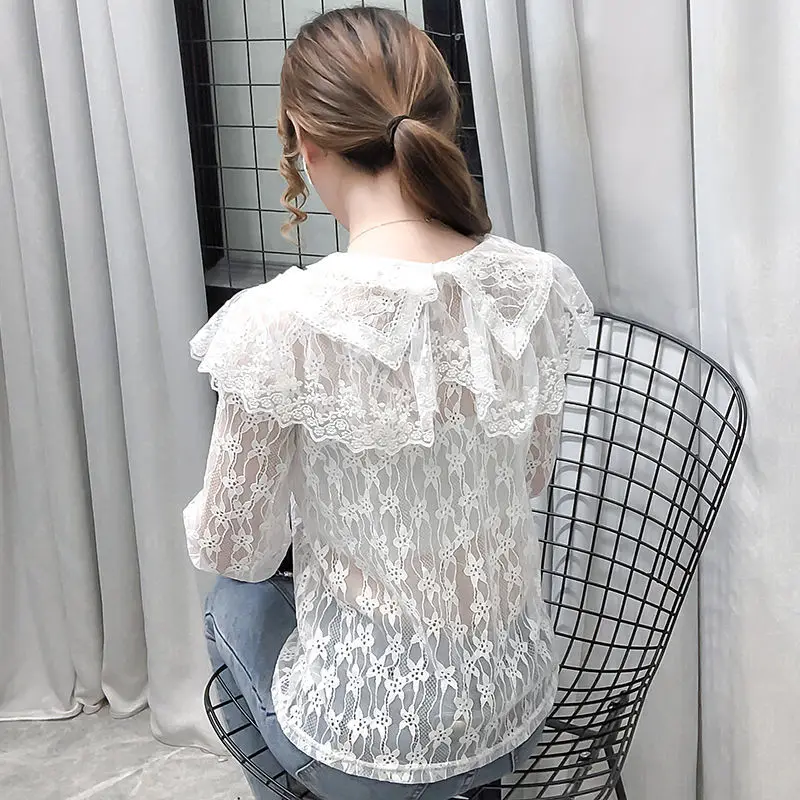 Весна Осень 2020 Женская кружевная рубашка для девочек большие двухслойные