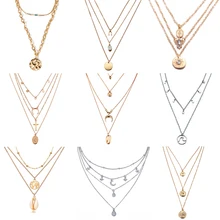 Nuevos multicapa cristal Luna collares y colgantes para las mujeres encanto Vintage collar de gargantilla de oro 2019, venta al por mayor de joyería(China)