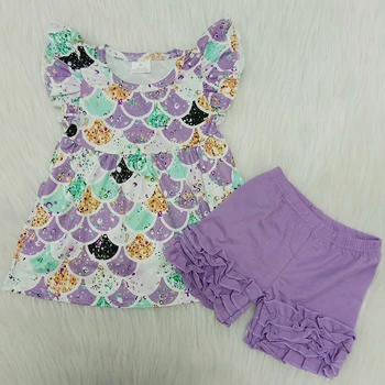 

2020 summer Korean baby girls clothing set children mermaid shirt+shorts suit 2pcs cartoon kids clothing set suit free shipping