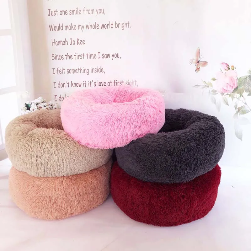 Лохматый искусственный мех пончик Cuddler круглый теплый плюшевый внутренний домик для кошек собачья кровать для лагер собак Водонепроницаемость 80 см 100 см