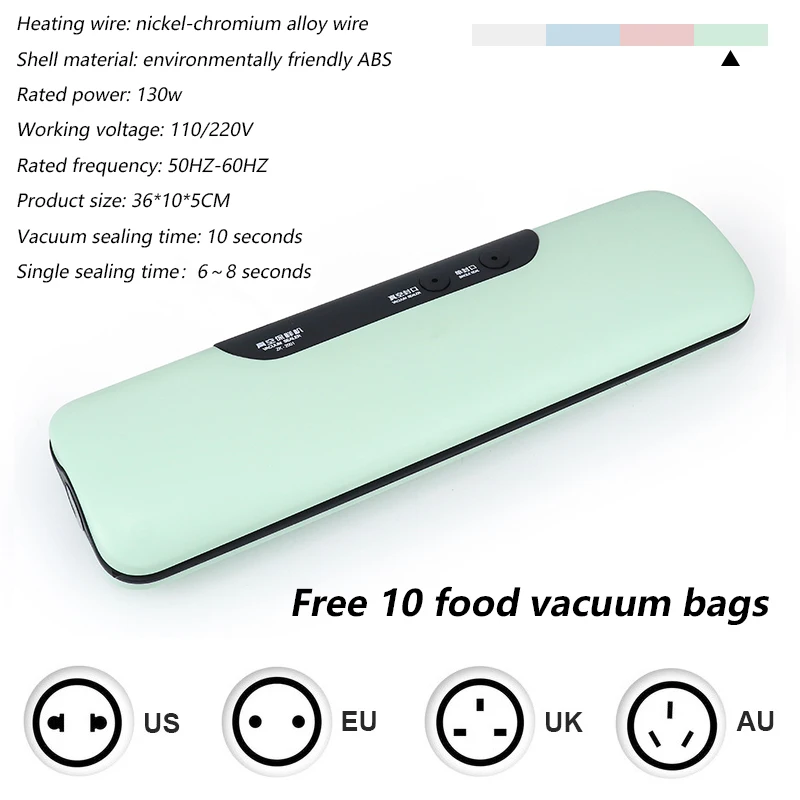Xiomi-sellador de vacío de cocina, máquina de ahorro de alimentos, 110V, 220V, hogar eléctrico, sellador de alimentos al vacío, incluye 10 Uds. De bolsas de almacenamiento