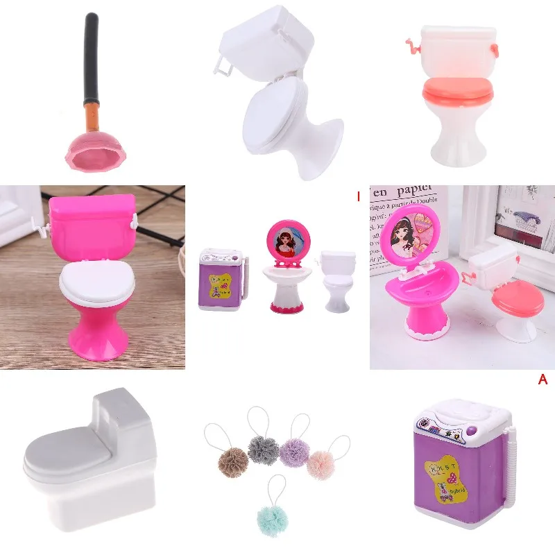 

New Hot！Dollhouse Furniture Bathroom Modeling Toilet Washing Machine Washbasin Doll House Miniature Pretend Toys Accessories