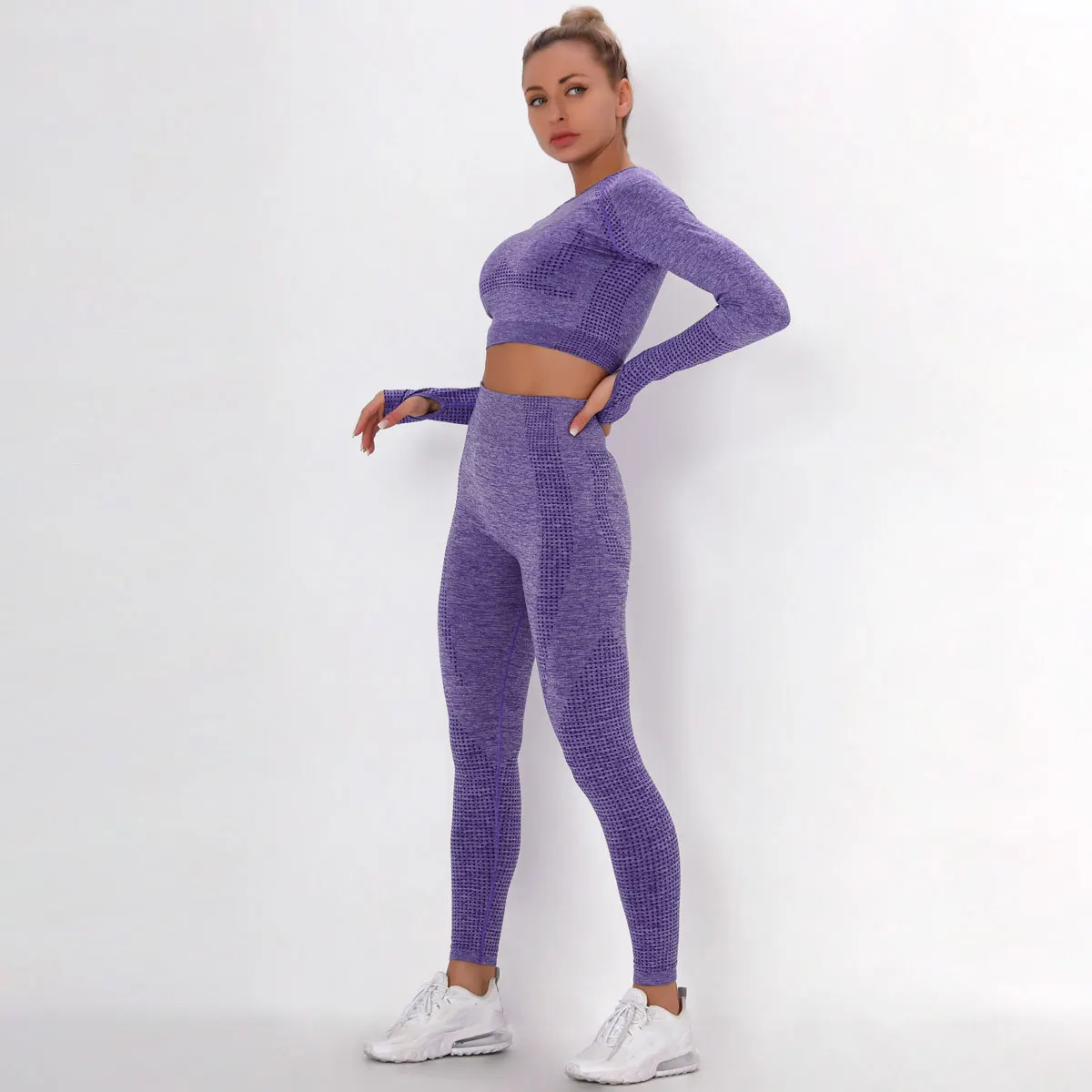 2/3/5PCS Women Sportswear Yoga Set Gym Clothing Tracksuit Long Sleeve Crop Top High Waist Seamless Leggings Fitness Sports Suits