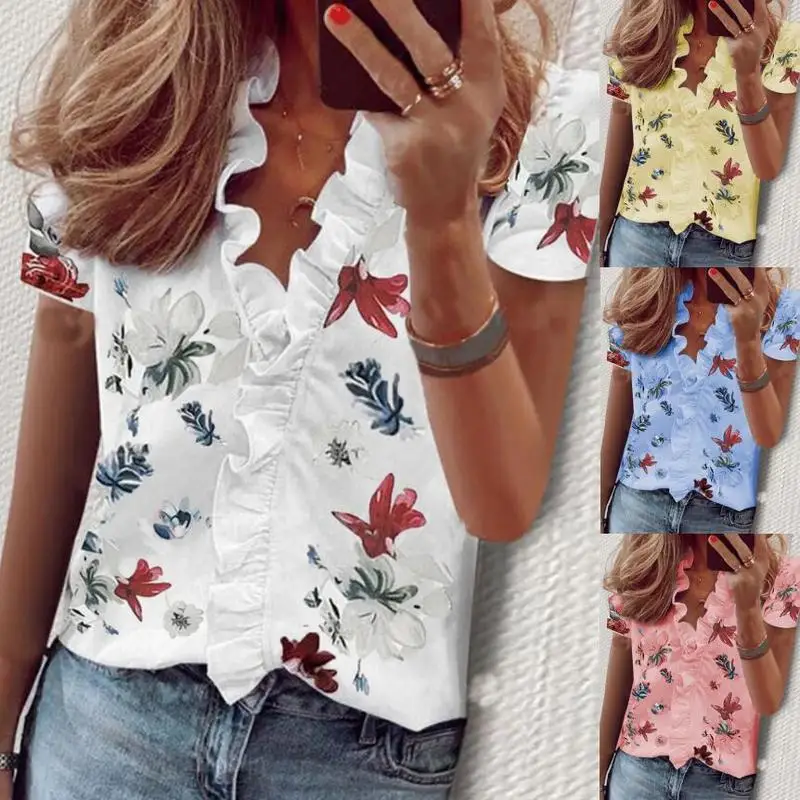Blusa camisa elegante para mujer, Tops y blusas para mujer, camisetas blancas de manga larga/corta de talla grande 5XL
