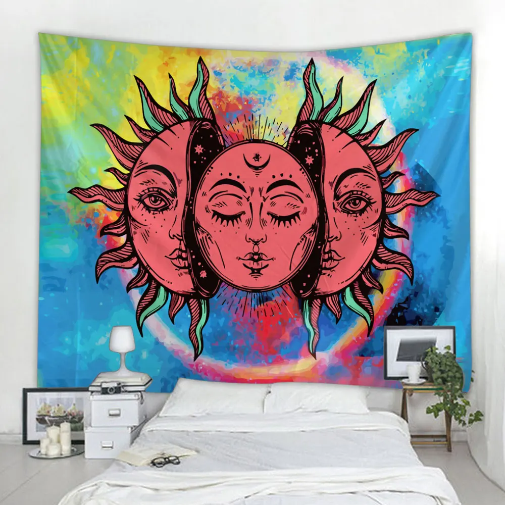Beautiful psychedelic face printing big wall mounted hippie wall hanging bohemian tapestry mandala art decoratio tapestry decor