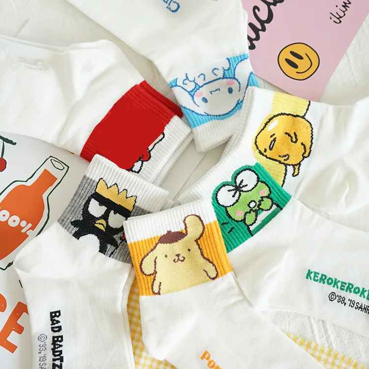 Носки с рисунком аниме Gudetama kerokerokeroppi Pom Purin Cinnamoroll babyCinnamoroll Корейские осенние женские хлопковые носки милые забавные