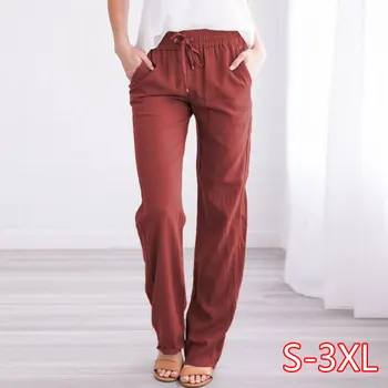 

Plus Size Women Casual Loose Pants Solid Elastic Waist Cotton Linen Pants Spring Summer Stretch Female Trousers Clothing