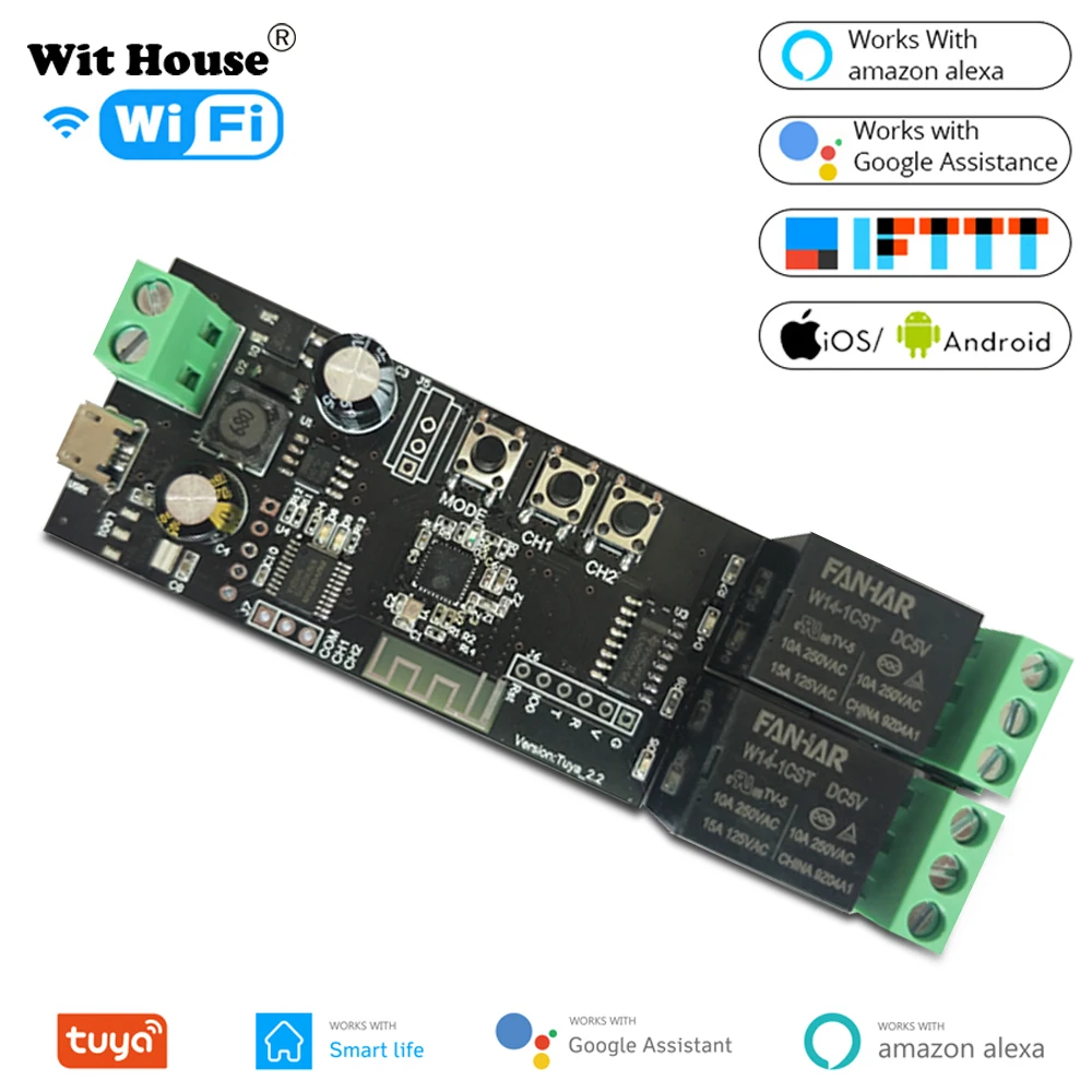 2CH Tuya Switch Wireless WiFi Switch Module Smart life APP Remote Control DIY Smart Home 2Gang Relay work with Alexa Google Home - ANKUX Tech Co., Ltd
