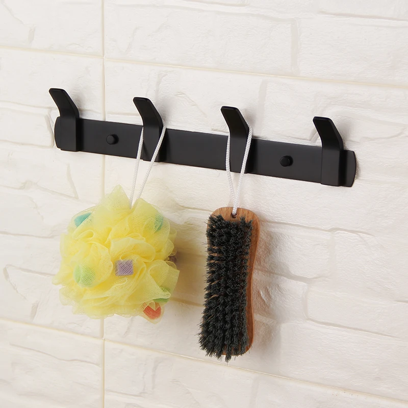 

Multi-function Hook Black Towel 4 Hook Solid Stainless Steel Towel Rack Door Hanger Clothes Robe Hook