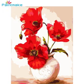 

Paintmake red Flowers DIY Paint By Numbers Drawing Kits Oil Painting On Canvas For Home Decor Wall Art Picture gifts