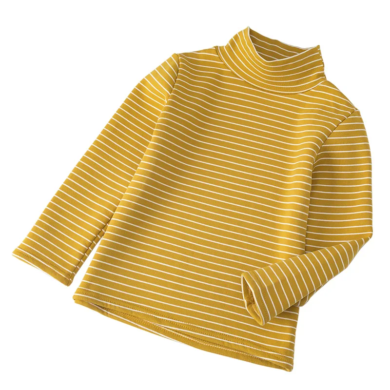 fleece yellow stripe Г. Зимняя детская одежда плотные флисовые пуловеры унисекс с длинными рукавами, футболки для мальчиков и девочек, детские футболки, топы - Цвет: fleece yellow stripe