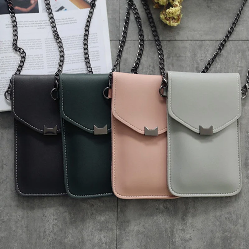 

New Women Coin Purse Cross Shoulder Bag Girls Cute Phone Bag Transparent Touch Screen Retro Simple Mobile Phone Bag
