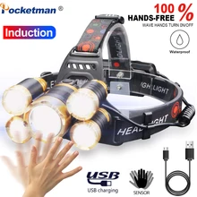 5000 люменов светодиодный налобный светильник с датчиком движения для тела, фонарь светильник для кемпинга с USB, лучший для кемпинга, рыбалки
