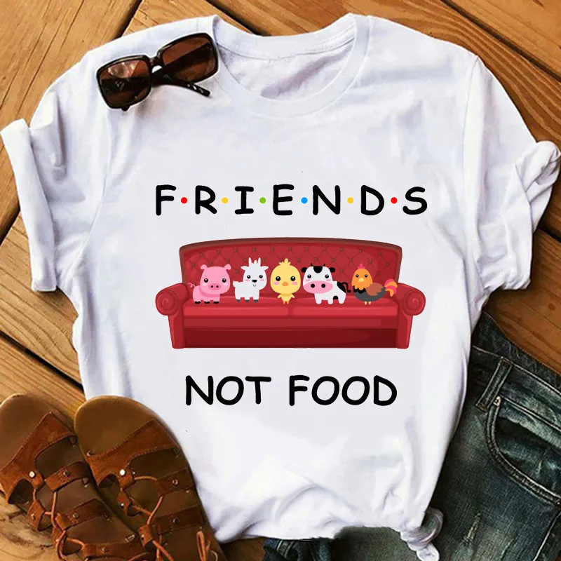 Harajuku Tshirts Women Friends Not Food cow print T-shirt Femme Graphic Tshirt for women Vintage Tshirt Tee Vegan Shirt t shirt oversize