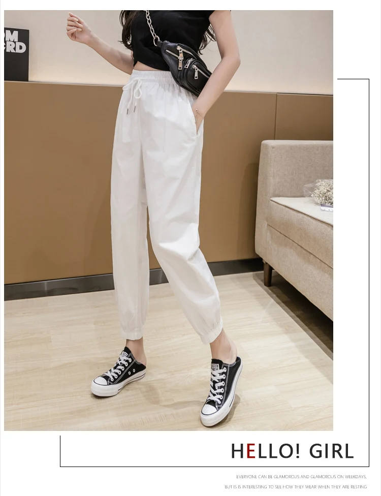 Jielur Trousers Women Solid Color Elastic Waist Candy Color Autumn Pants New Chic Sweatpants Pantalon Femme Roupas Slim Pants