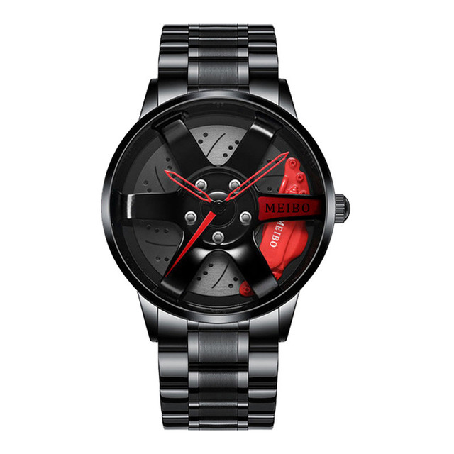 for Men Waterproof Vacuum Plating Strap with Car Wheel Rim Hub Design Sport Automatic Quartz Wristwatch