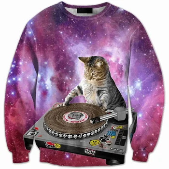 

CNUUIKOOEK Sweatshirts Men's 3D Record Player Cat Printed Hoodie Long Sleeve Pullover Popular Brand Men's Hoodies