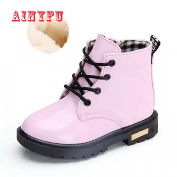 

Ainyfu Kids Velvet Snow Boots Fashion Children Pu Leather Martin Boots Winter Waterproof Sneakers Boys Girls Casual Shoes B175