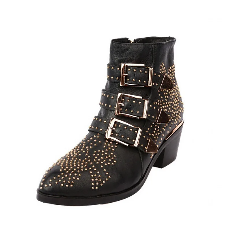 

Genuine Leather With Short Boots Woman With Boots Woman Sharp Rivet Low With Woman Boots