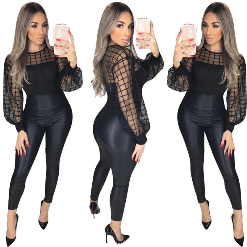 

Mesh black patchwork long sleeve T-shirt female autumn 2019 new strange taste girl hip-hop clothes