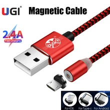 UGI 360° Magnetic Cables 2.4A Fast Charging Cable Micro USB Cable Type C Cable USB C Cable For IOS Xiaomi RedMi Tablet Nylon Red 5a 1m magnetic charger micro usb c type c cables cord for huawei p30 p20 pro super fast charging quick charge 3 0 usb data cord