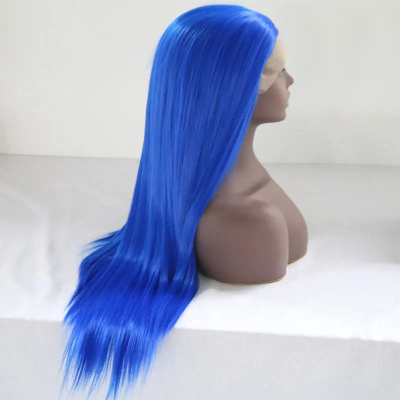 Парики из синтетического кружева спереди Bombshell бесклеевая синяя длинная прямая термостойкая волоконная лента для волос для женщин, парики для девочек
