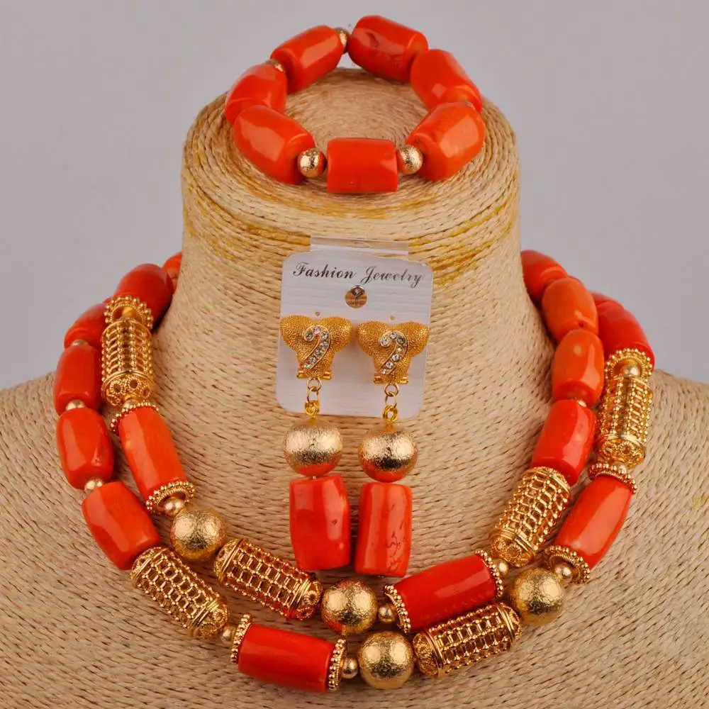 

Choker Coral Beads African Jewelry Set Women Costume Necklace Bridal Coral Set