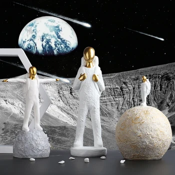 

Golden Abstract Figure Statue Resin Portrait Ornament Miniature Figurines Children's Room Decoration Sculpture Modern Home Decor