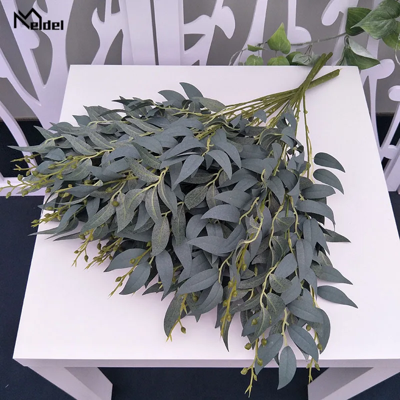 Meldel DIY Букет Искусственный белый зеленый растение Ивовый лист домашняя ваза декор Ивовый лист зеленая трава искусственный цветок для свадьбы Поставки
