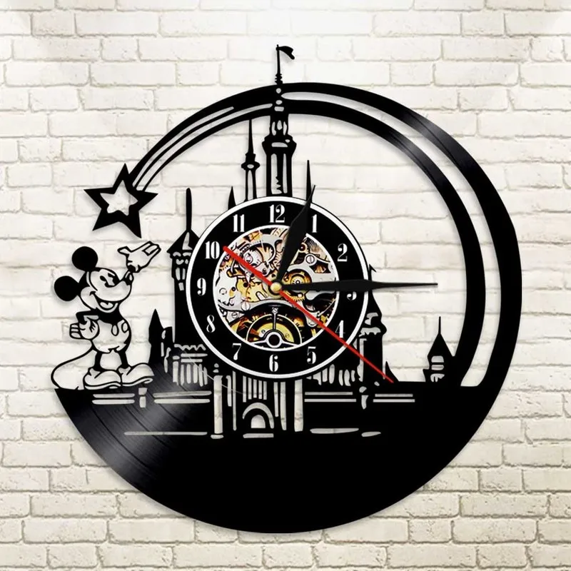 Новые музыкальные виниловые Звезды Микки замок Микки Маус настенные часы