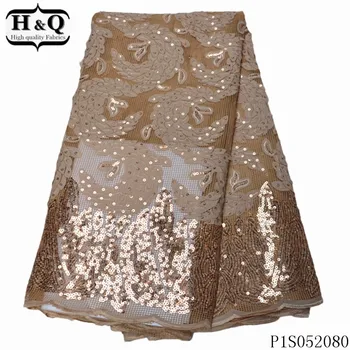 

H&Q latest sequin lace fabric french embroidered with stones high quality african net lace nigeria mesh fabric for party dress