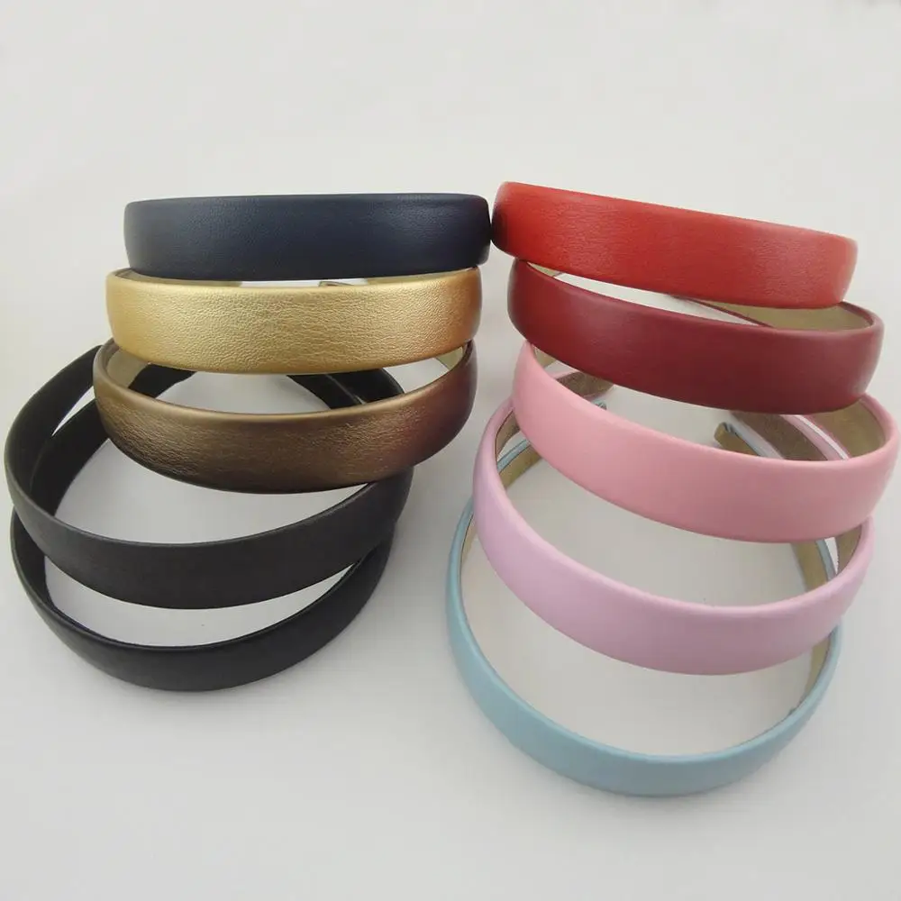 10pcs 25mm 1.0" Pu Leather Covered Plain Plastic Hair Headbands With