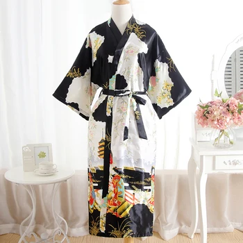 

Black Softy Print Flower Casual Robe For Wedding Women 1/2 Sleeve Pajamas Negligee Sexy Kimono Bath Gown Nightwear Home Clothing